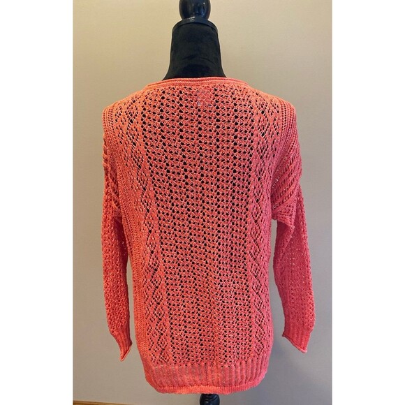 Chico’s Loose Open Weave Sweater Size Medium Orange Tangerine Round Neckline - Picture 5 of 11
